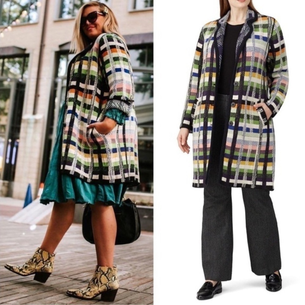 Anthropologie Aldomartins Shanley Plaid Wool Alpaca Colorblock Blanket Coat NWOT - Picture 3 of 13